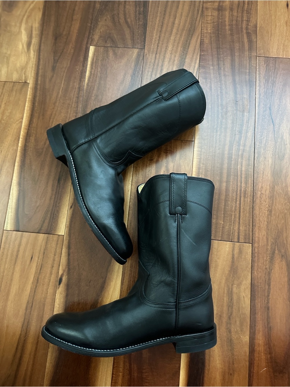 JUSTIN LADIES CLASSIC ROPER BOOT BLACK KIPSKIN 10” SIZE 9.5B - Picture 5 of 9